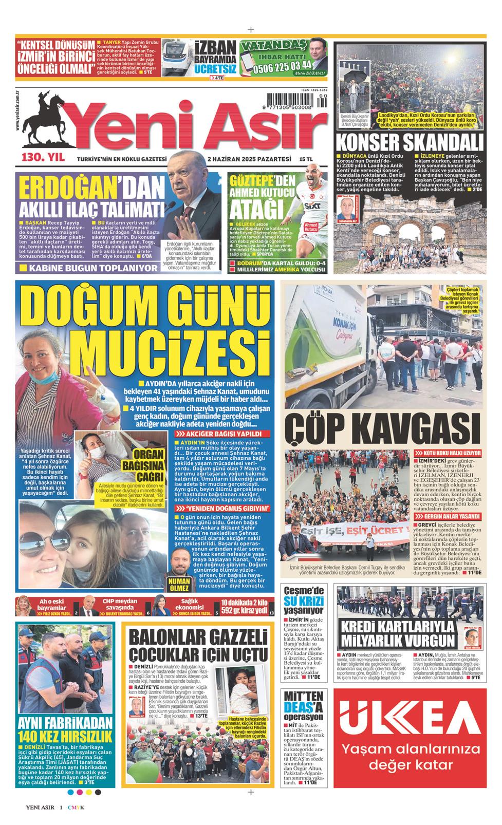02 Haziran 2025 Pazartesi - Yeni Asır gazetesi manşet