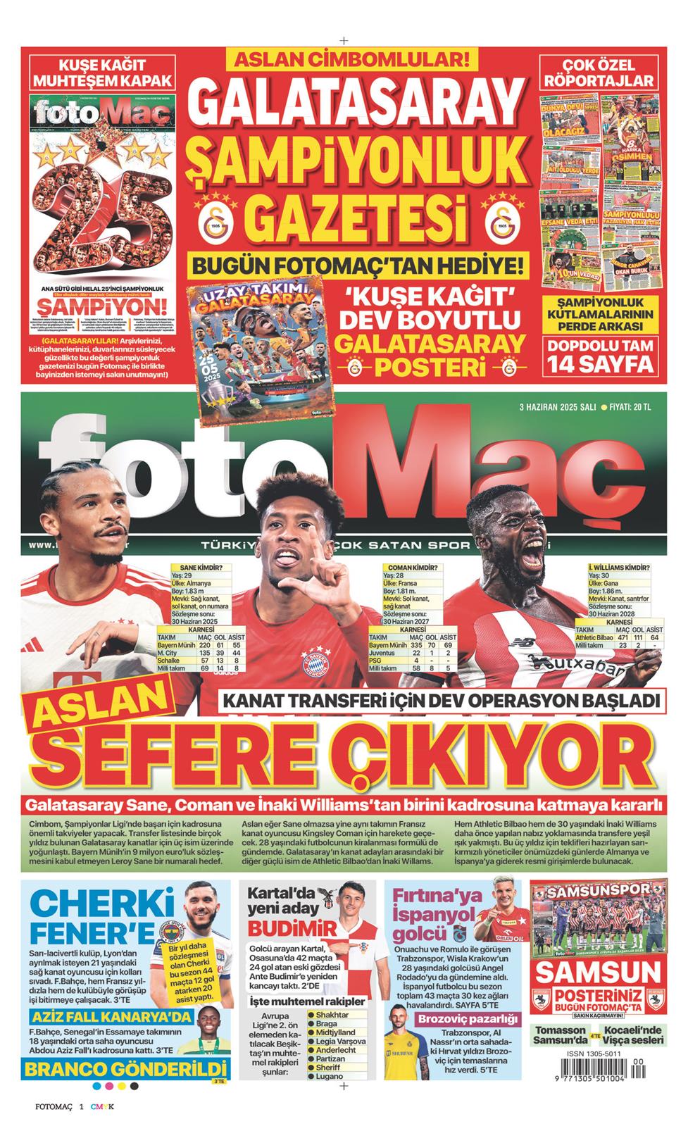 03 Haziran 2025 Salı - Fotomaç gazetesi manşet