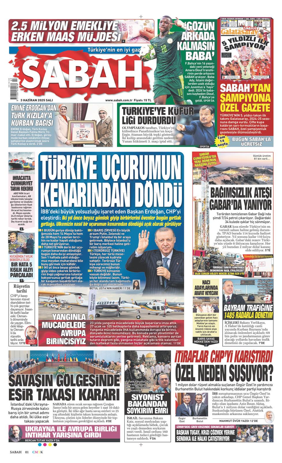 03 Haziran 2025 Salı - Sabah gazetesi manşet