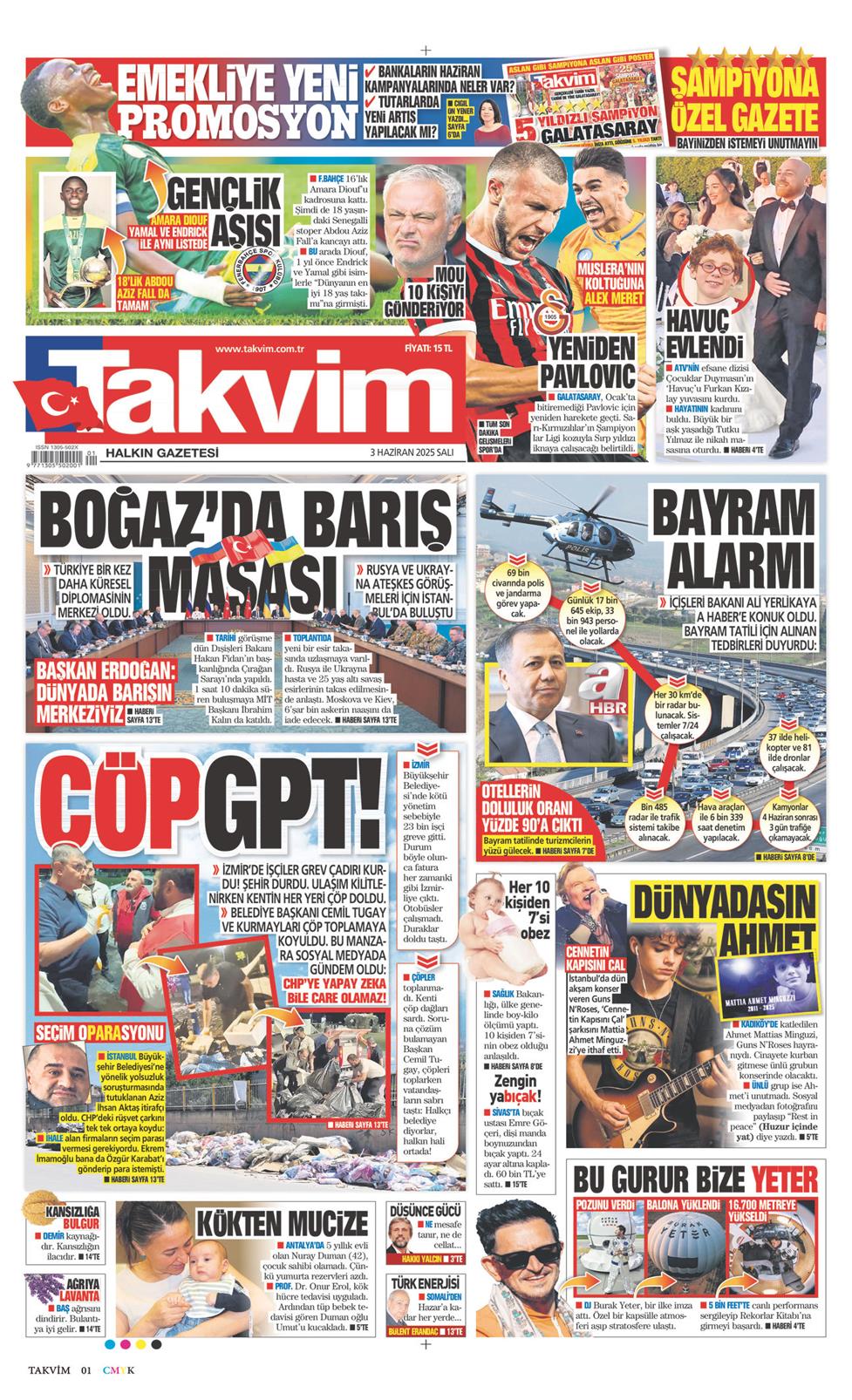 03 Haziran 2025 Salı - Takvim gazetesi manşet