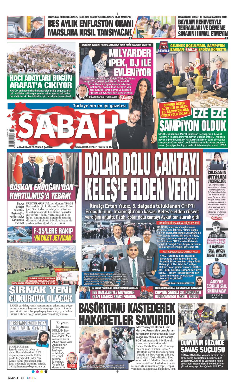04 Haziran 2025 Çarşamba - Sabah gazetesi manşet