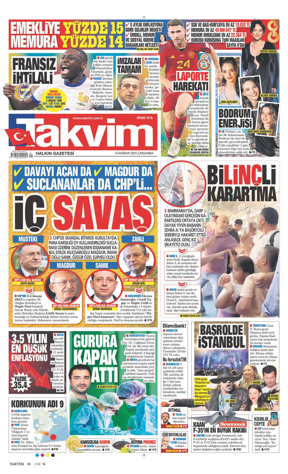 04 Haziran 2025 Çarşamba - Takvim gazetesi manşet
