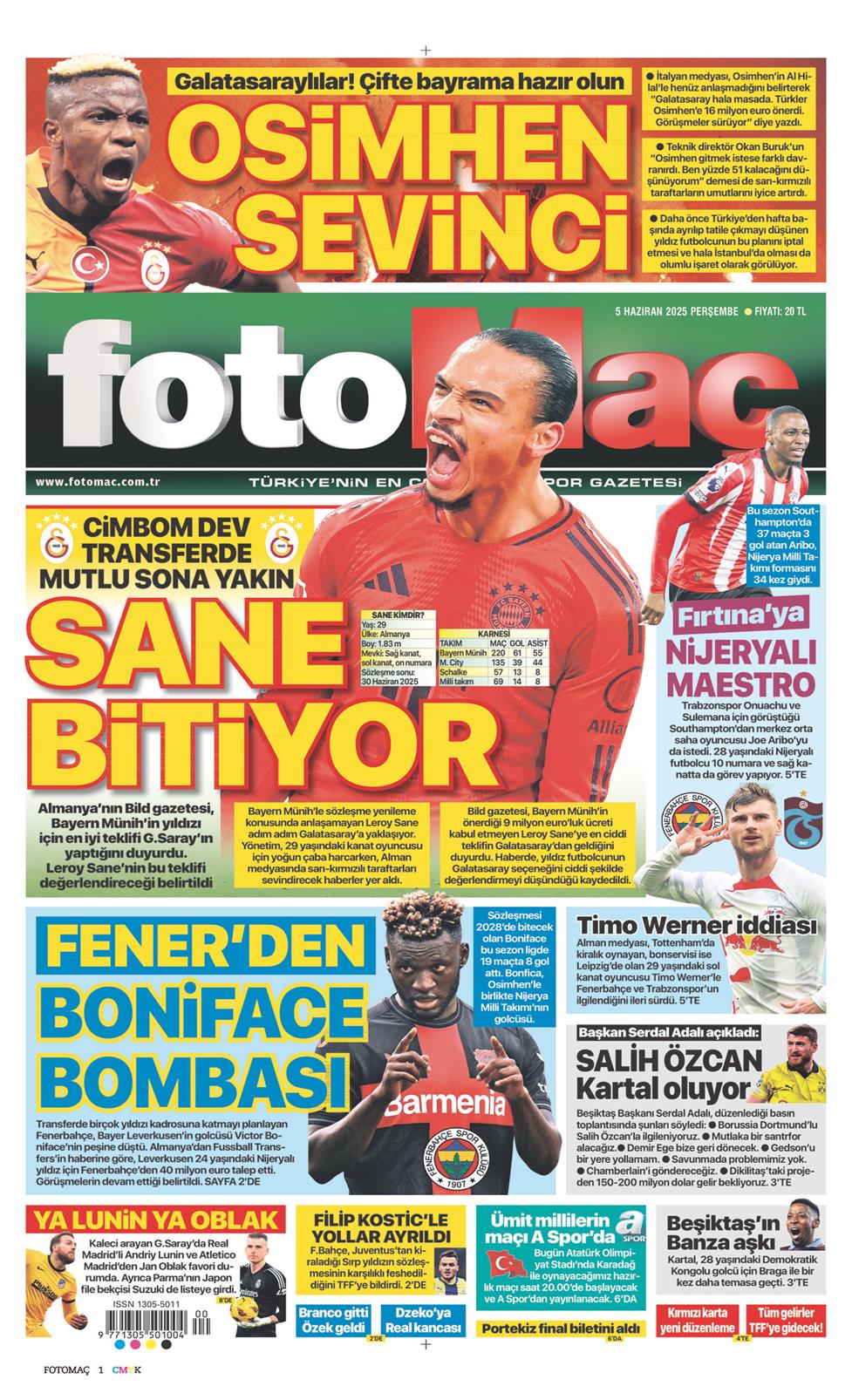 05 Haziran 2025 Perşembe - Fotomaç gazetesi manşet