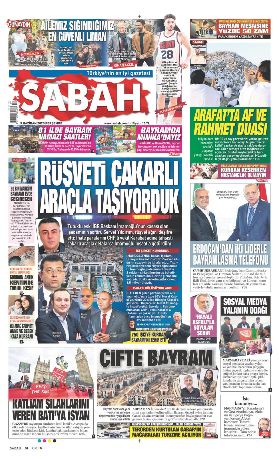 05 Haziran 2025 Perşembe - Sabah gazetesi manşet