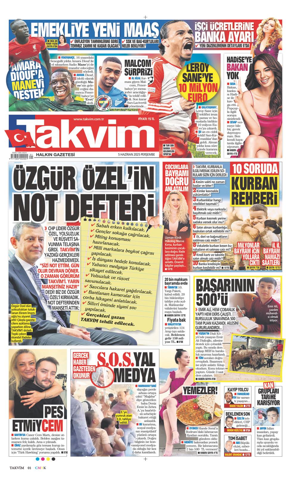 05 Haziran 2025 Perşembe - Takvim gazetesi manşet
