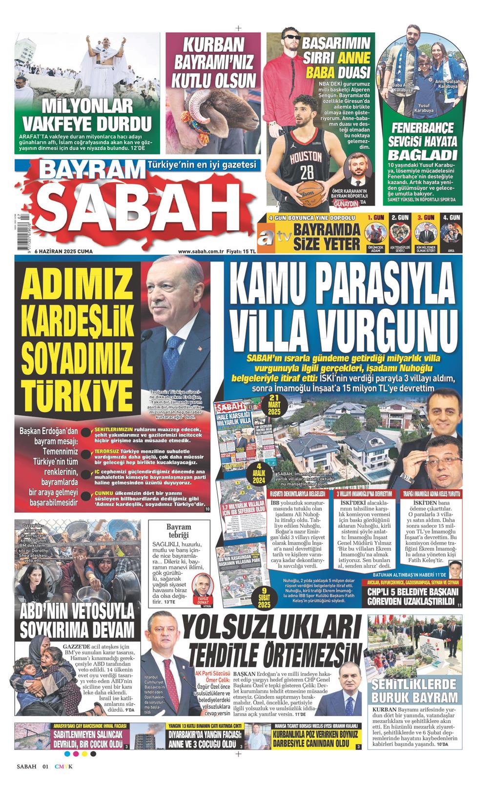 06 Haziran 2025 Cuma - Sabah gazetesi manşet