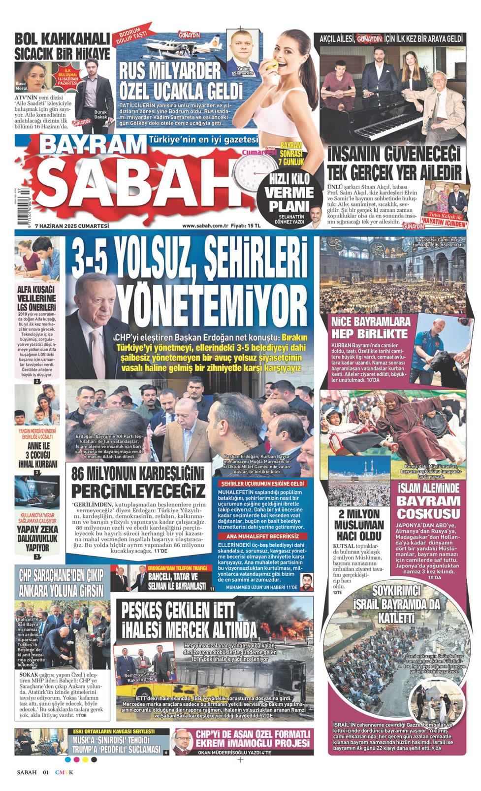 07 Haziran 2025 Cumartesi - Sabah gazetesi manşet