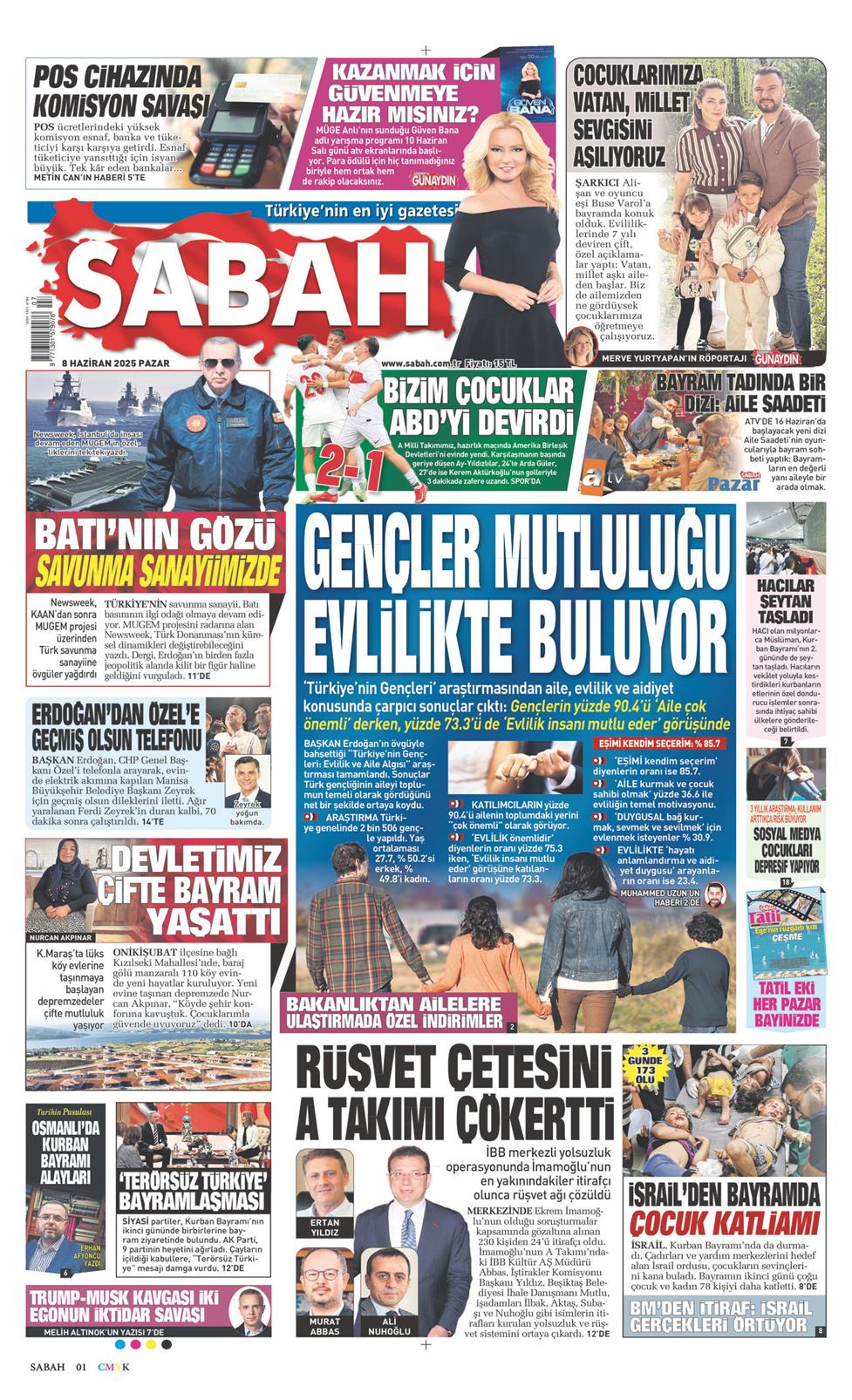 08 Haziran 2025 Pazar - Sabah gazetesi manşet