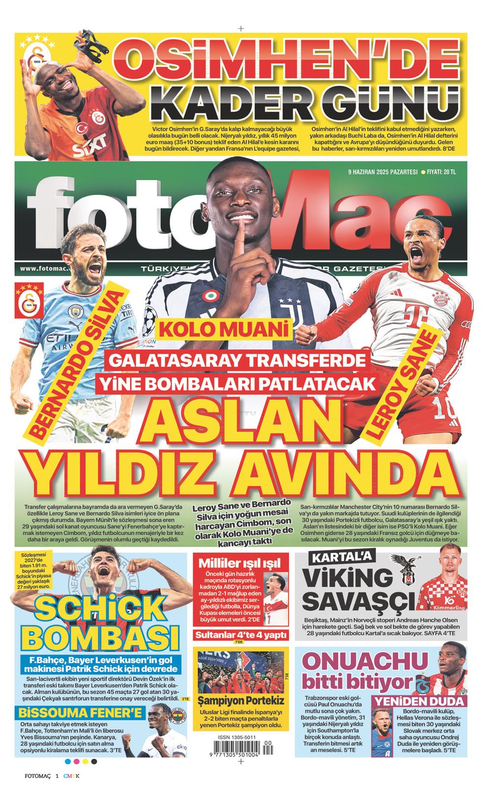 09 Haziran 2025 Pazartesi - Fotomaç gazetesi manşet