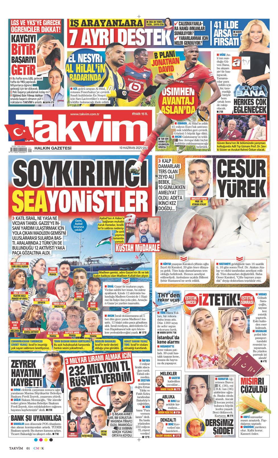10 Haziran 2025 Salı - Takvim gazetesi manşet