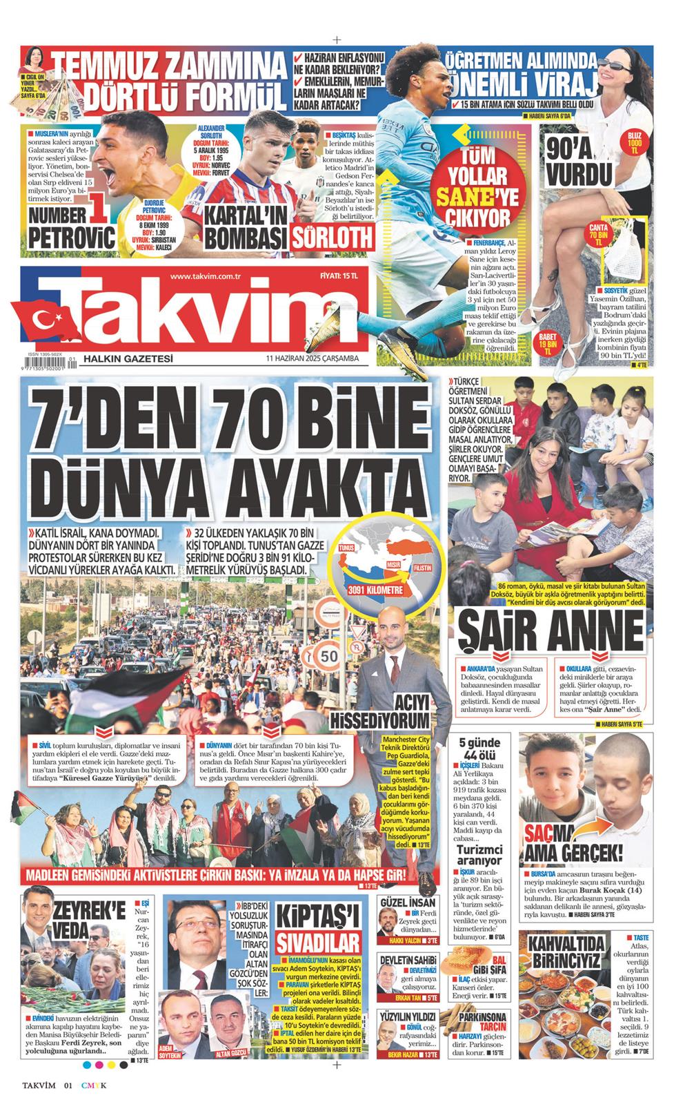 11 Haziran 2025 Çarşamba - Takvim gazetesi manşet