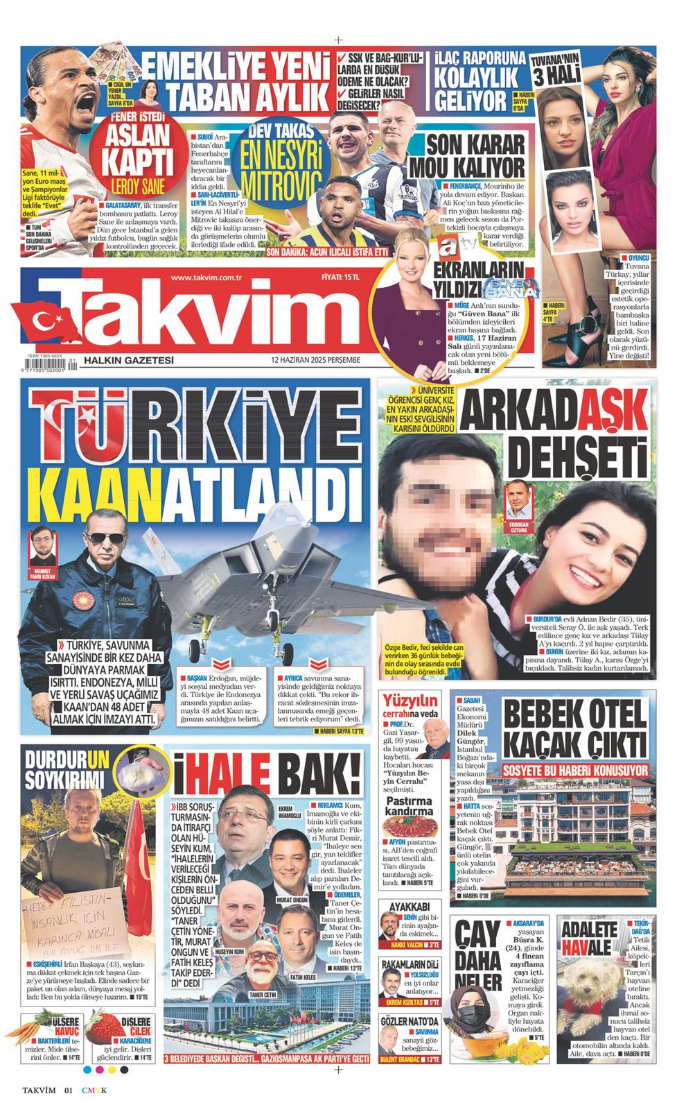 12 Haziran 2025 Perşembe - Takvim gazetesi manşet