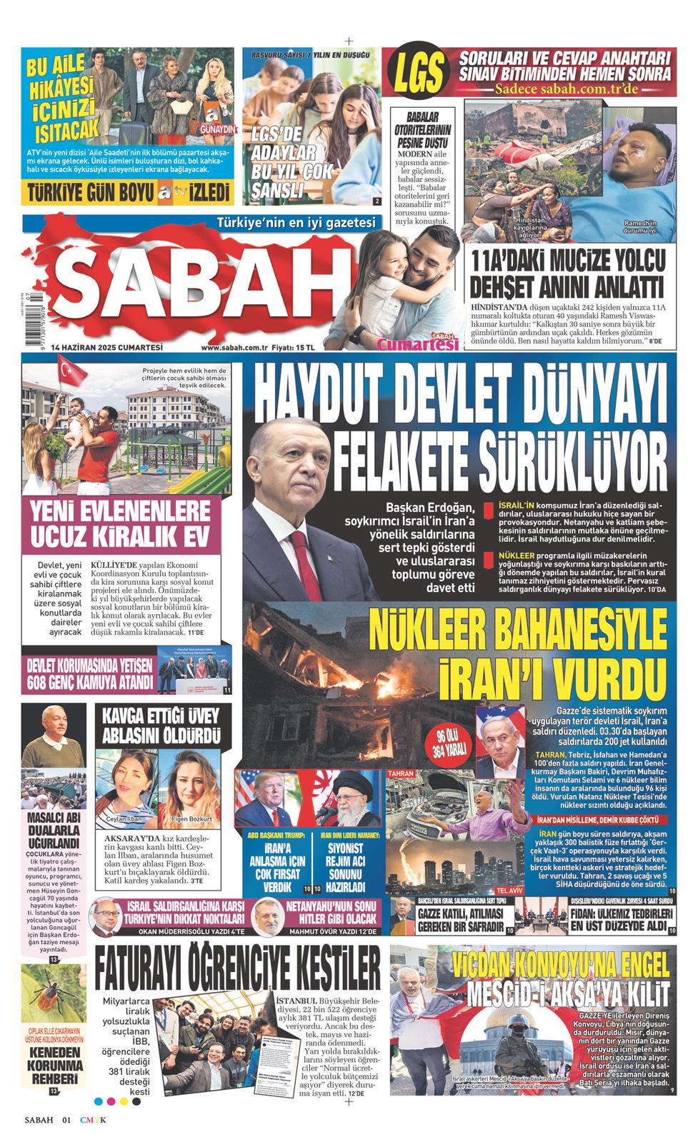 14 Haziran 2025 Cumartesi - Sabah gazetesi manşet