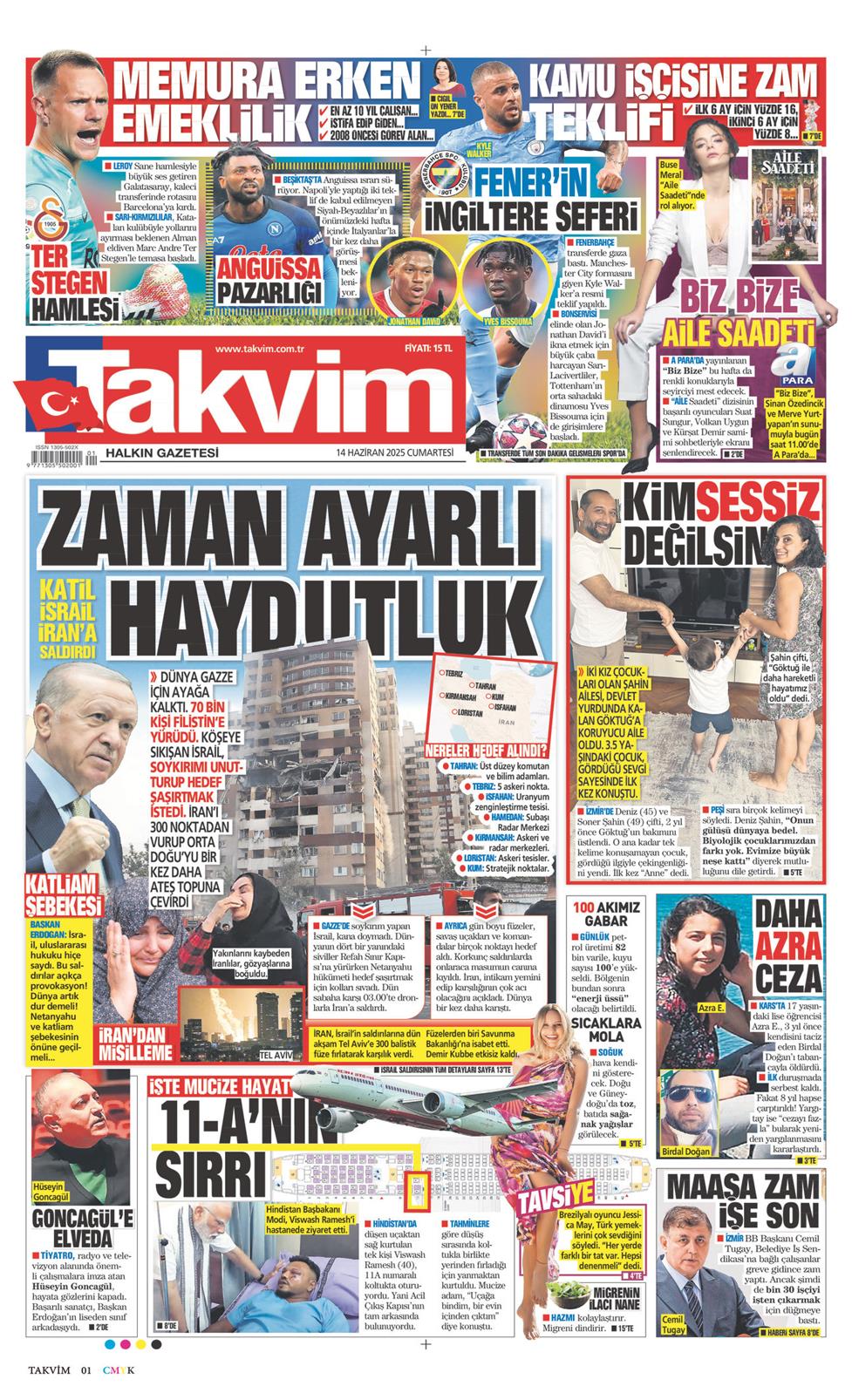 14 Haziran 2025 Cumartesi - Takvim gazetesi manşet