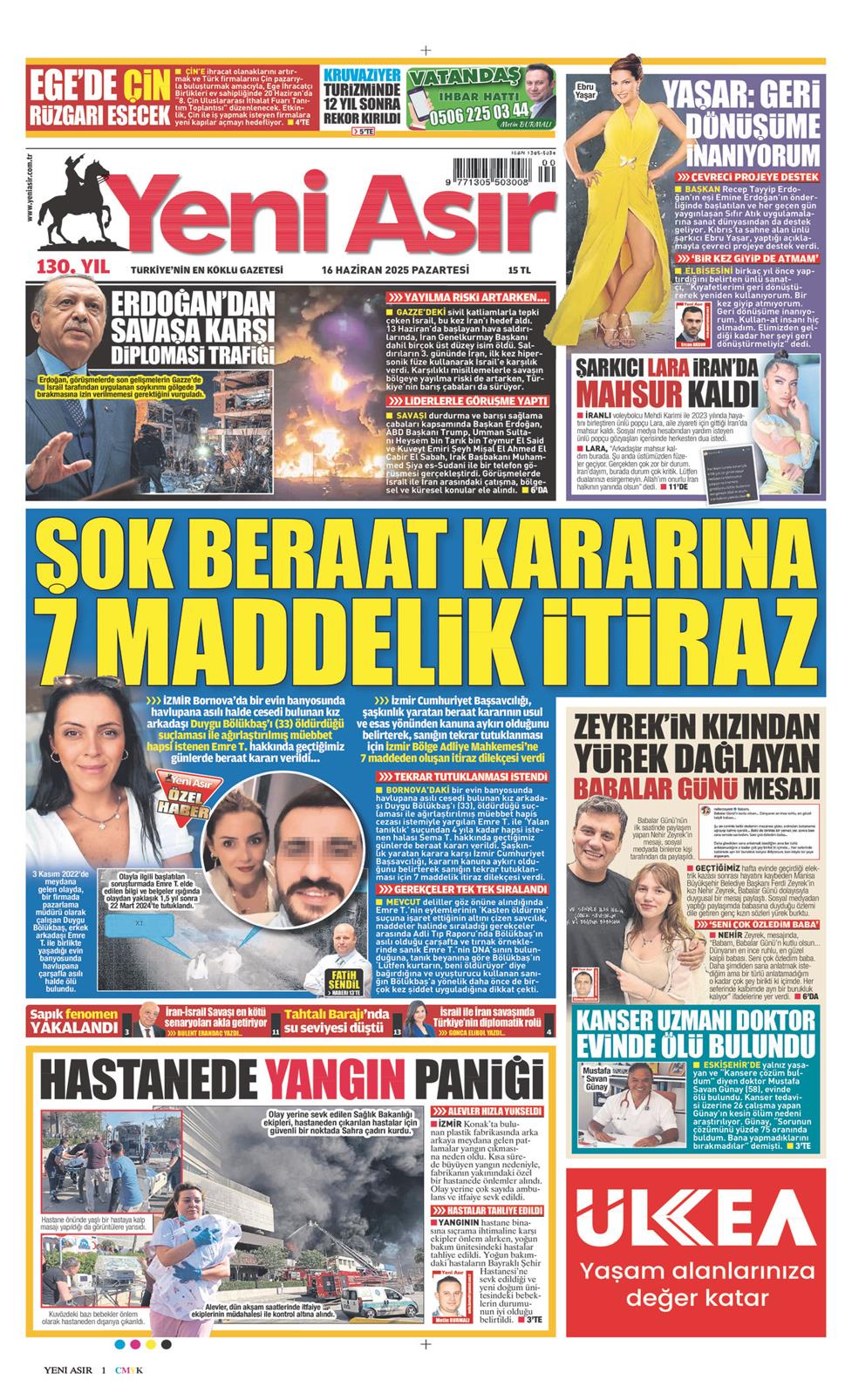 16 Haziran 2025 Pazartesi - Yeni Asır gazetesi manşet