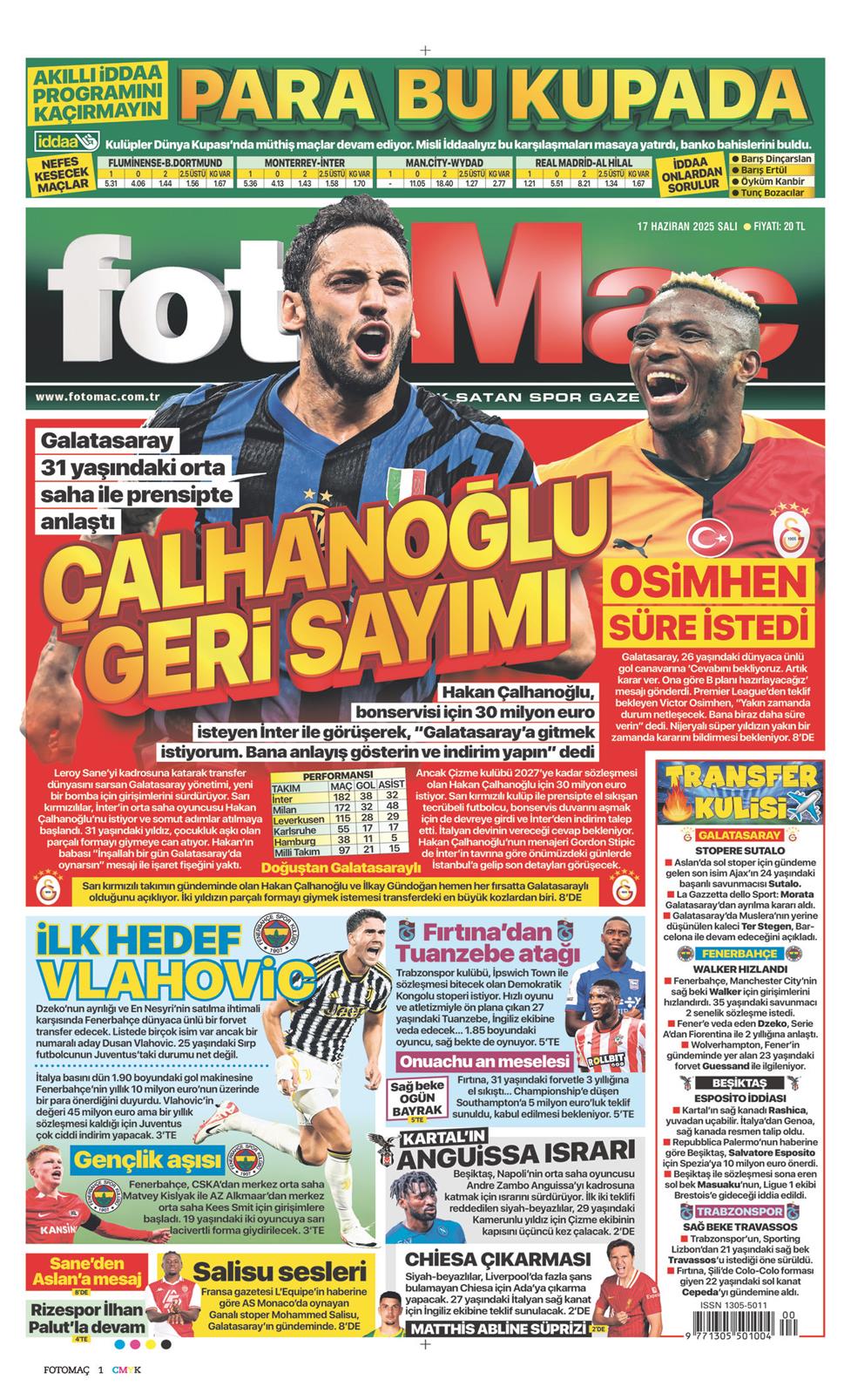 17 Haziran 2025 Salı - Fotomaç gazetesi manşet