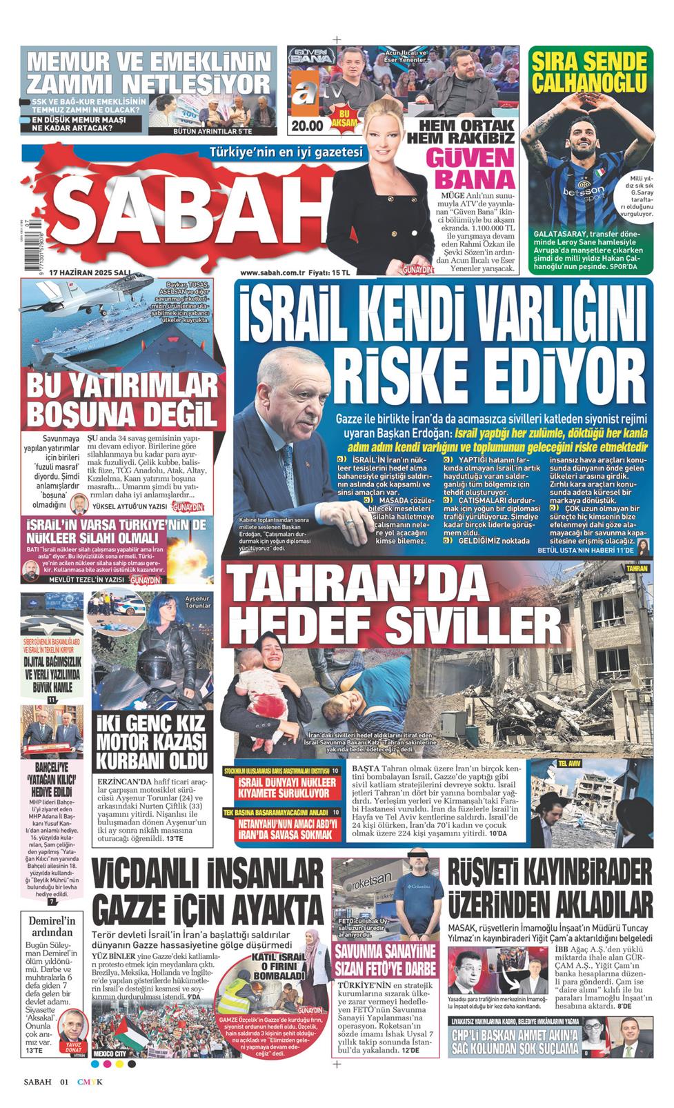 17 Haziran 2025 Salı - Sabah gazetesi manşet