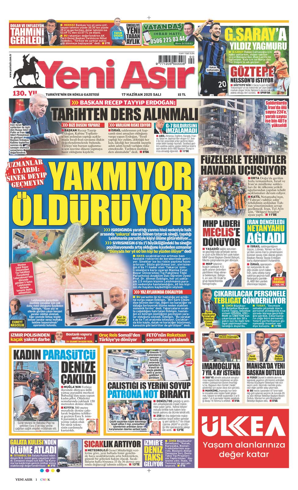 17 Haziran 2025 Salı - Yeni Asır gazetesi manşet