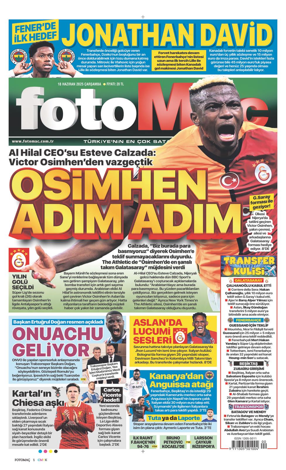 18 Haziran 2025 Çarşamba - Fotomaç gazetesi manşet