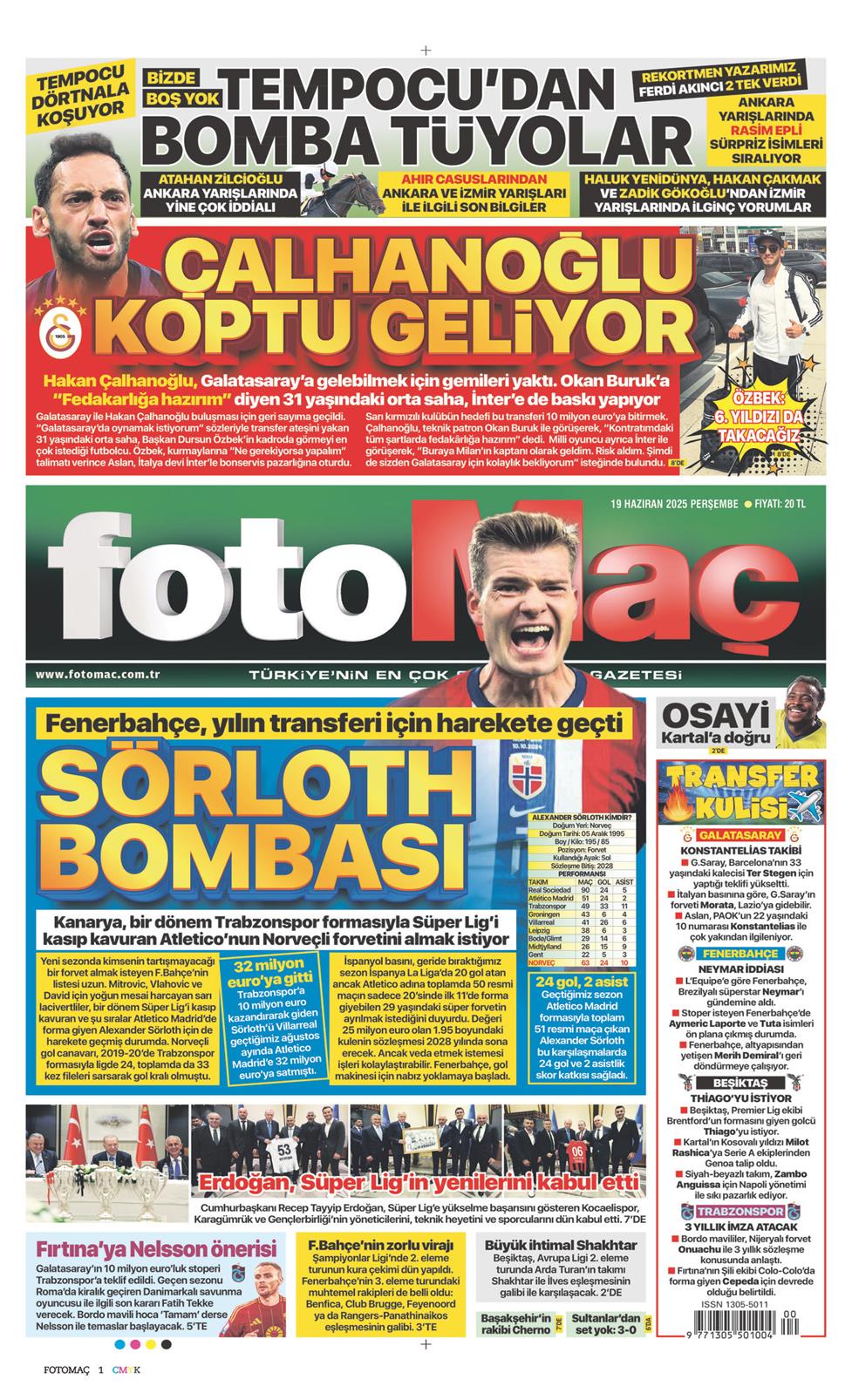 19 Haziran 2025 Perşembe - Fotomaç gazetesi manşet