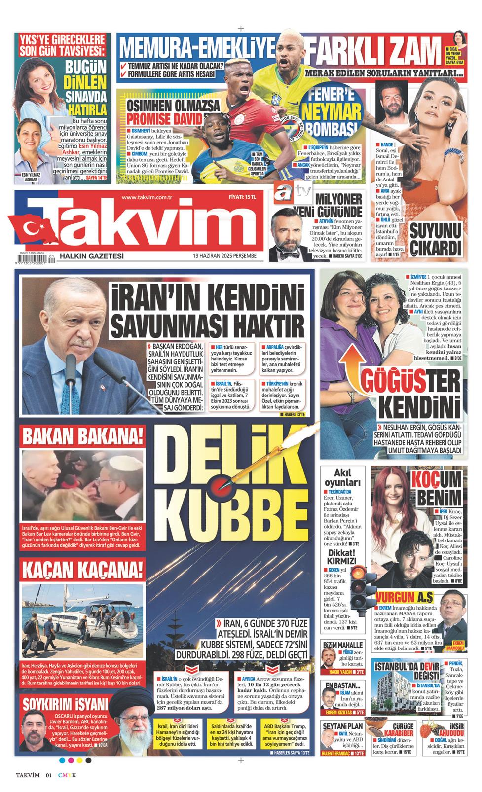 19 Haziran 2025 Perşembe - Takvim gazetesi manşet