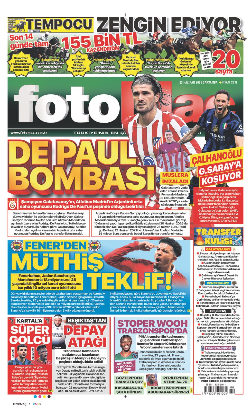 25 Haziran 2025 Çarşamba - Fotomaç gazetesi manşet