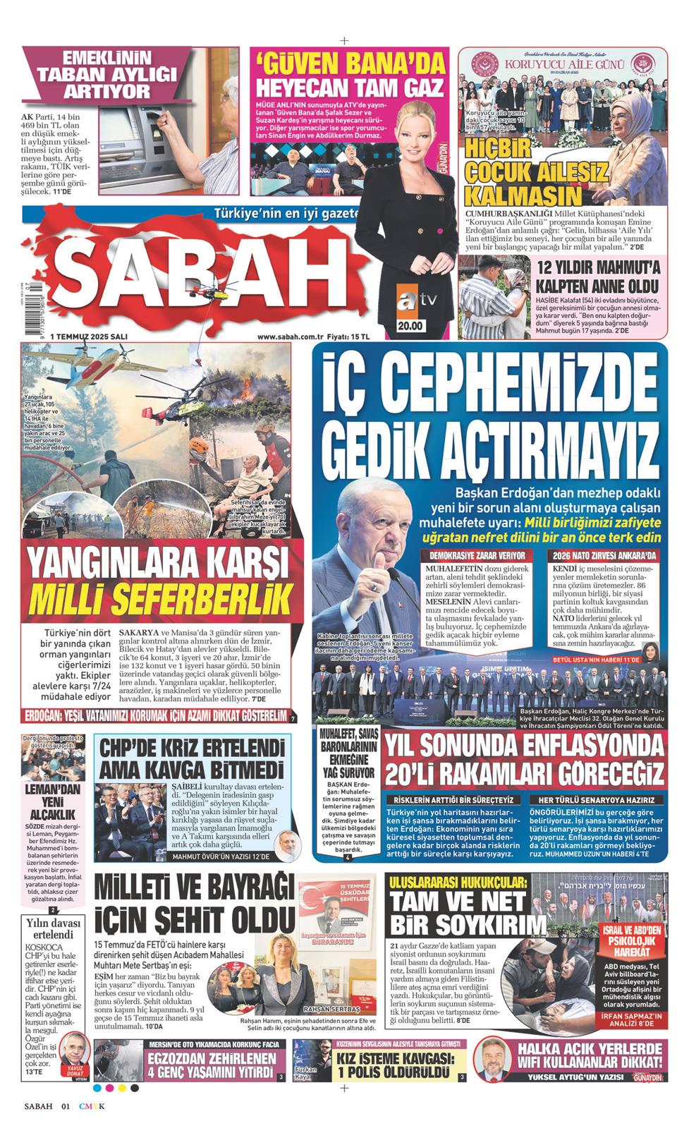 01 Temmuz 2025 Salı - Sabah gazetesi manşet
