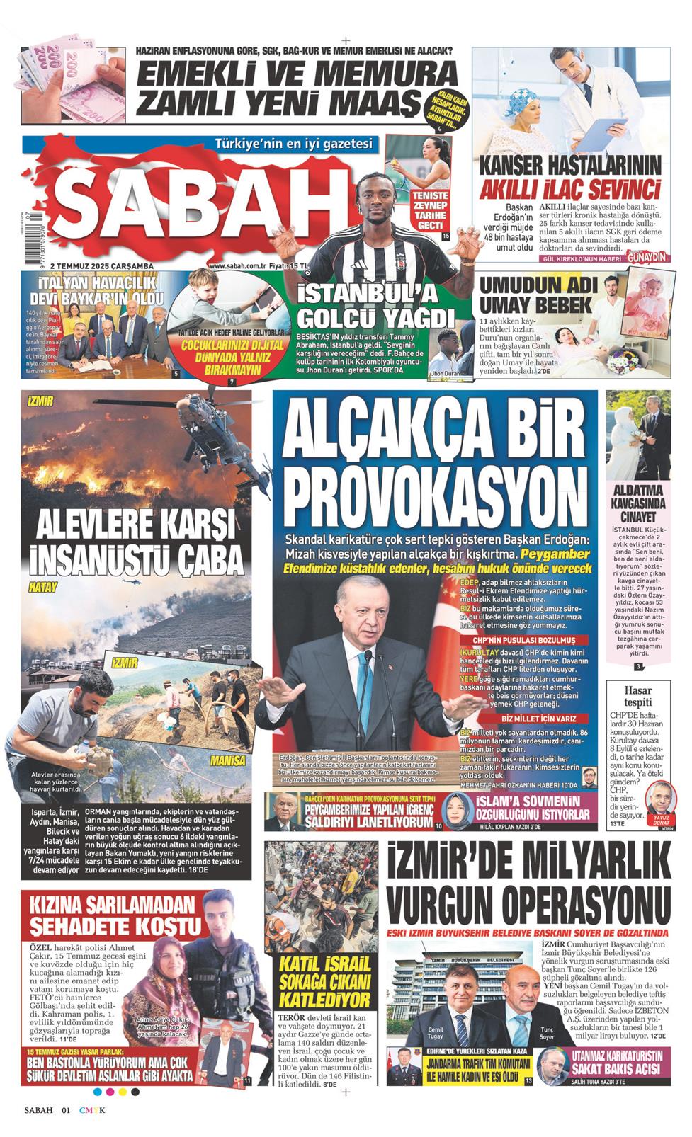 02 Temmuz 2025 Çarşamba - Sabah gazetesi manşet