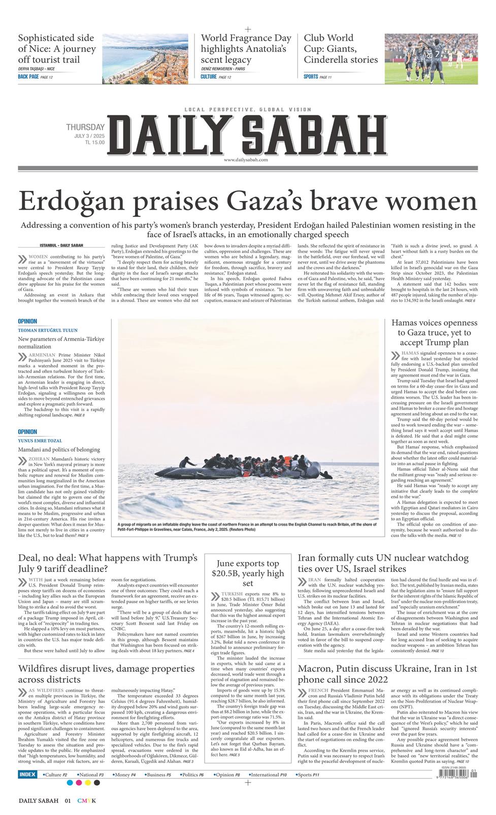 03 Temmuz 2025 Perşembe - Daily Sabah gazetesi manşet