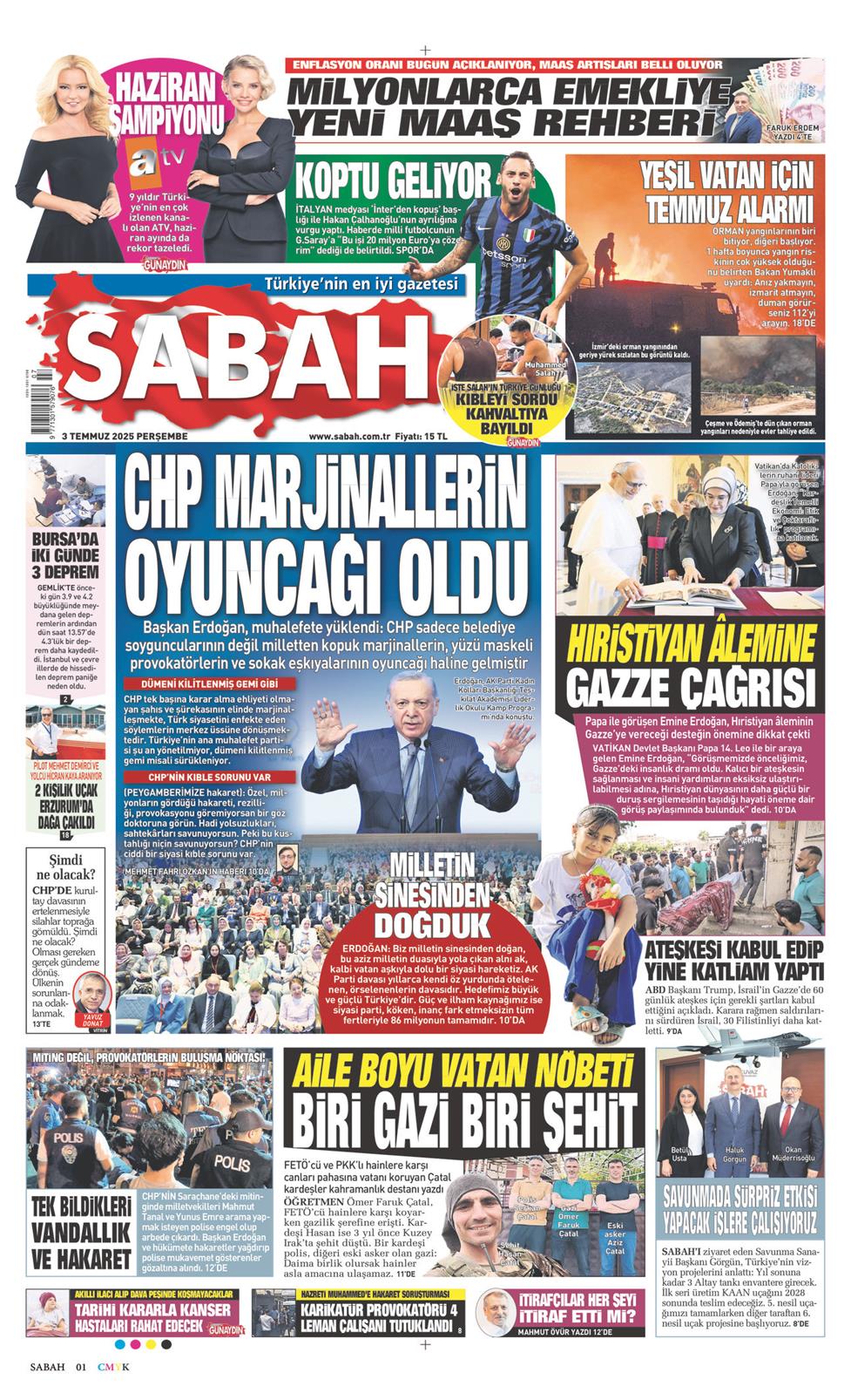 03 Temmuz 2025 Perşembe - Sabah gazetesi manşet