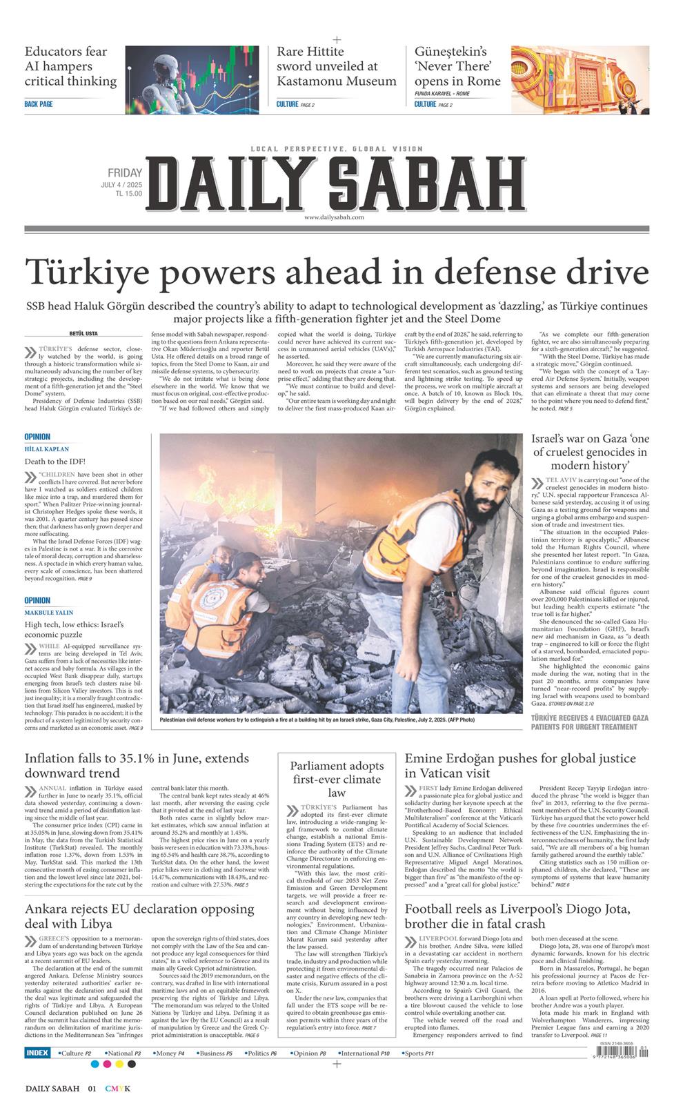 04 Temmuz 2025 Cuma - Daily Sabah gazetesi manşet