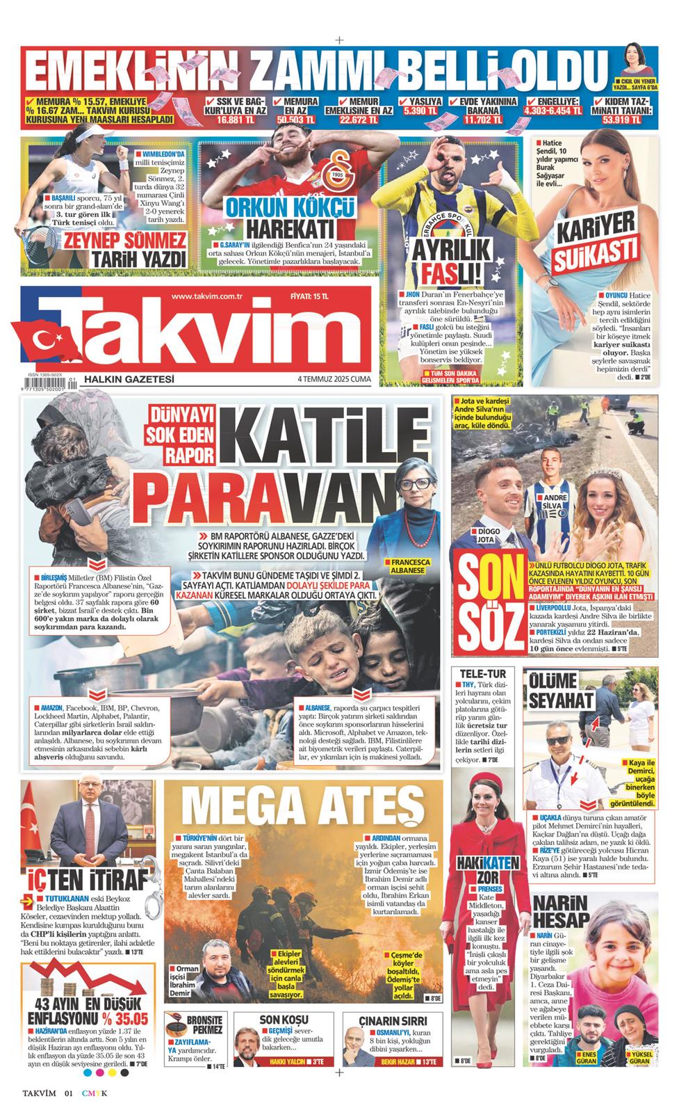04 Temmuz 2025 Cuma - Takvim gazetesi manşet
