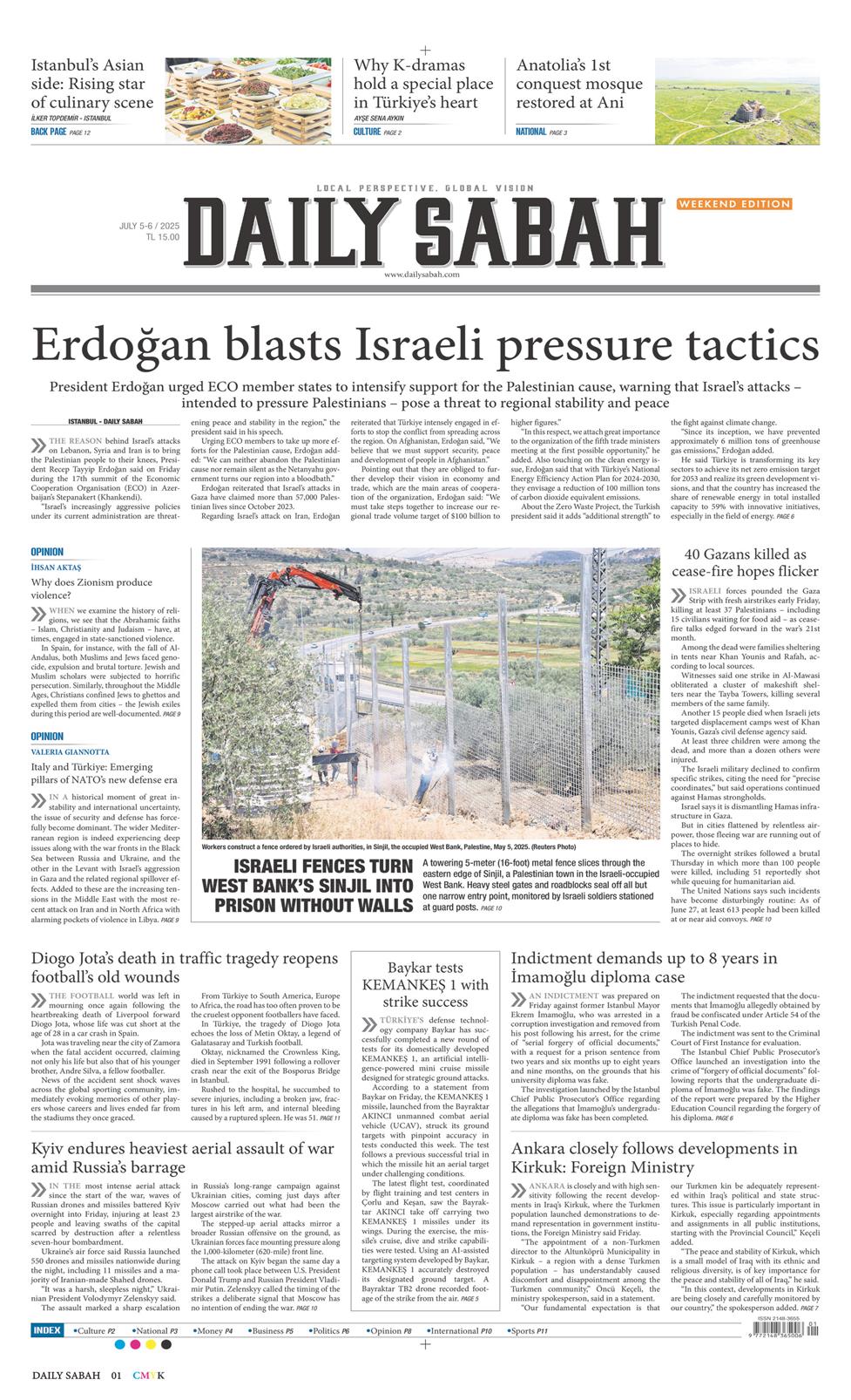 05 Temmuz 2025 Cumartesi - Daily Sabah gazetesi manşet