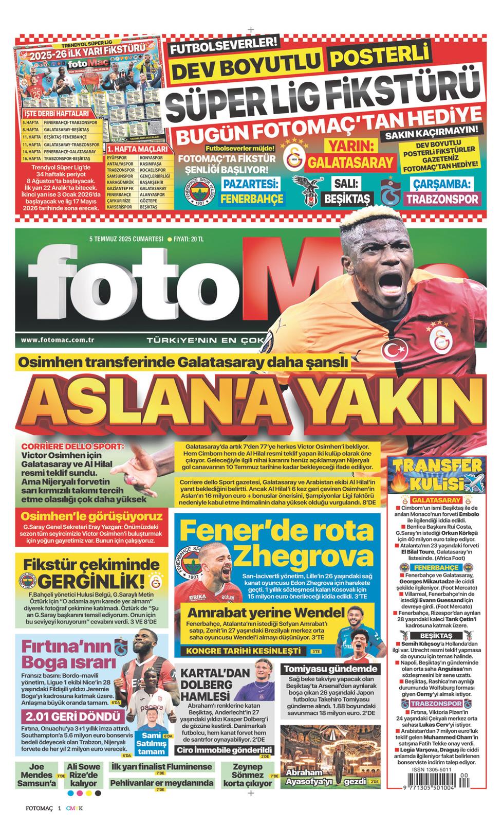 05 Temmuz 2025 Cumartesi - Fotomaç gazetesi manşet