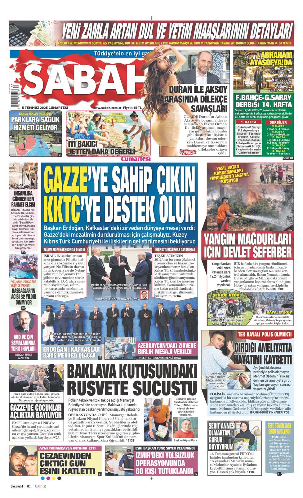 05 Temmuz 2025 Cumartesi - Sabah gazetesi manşet