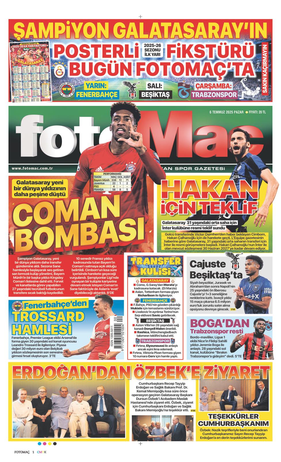 06 Temmuz 2025 Pazar - Fotomaç gazetesi manşet