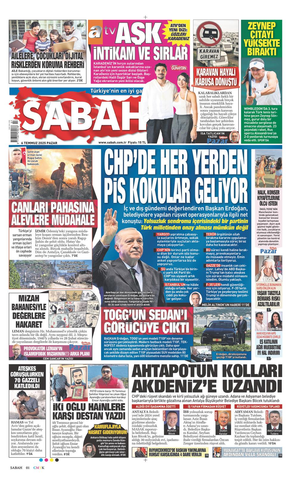 06 Temmuz 2025 Pazar - Sabah gazetesi manşet