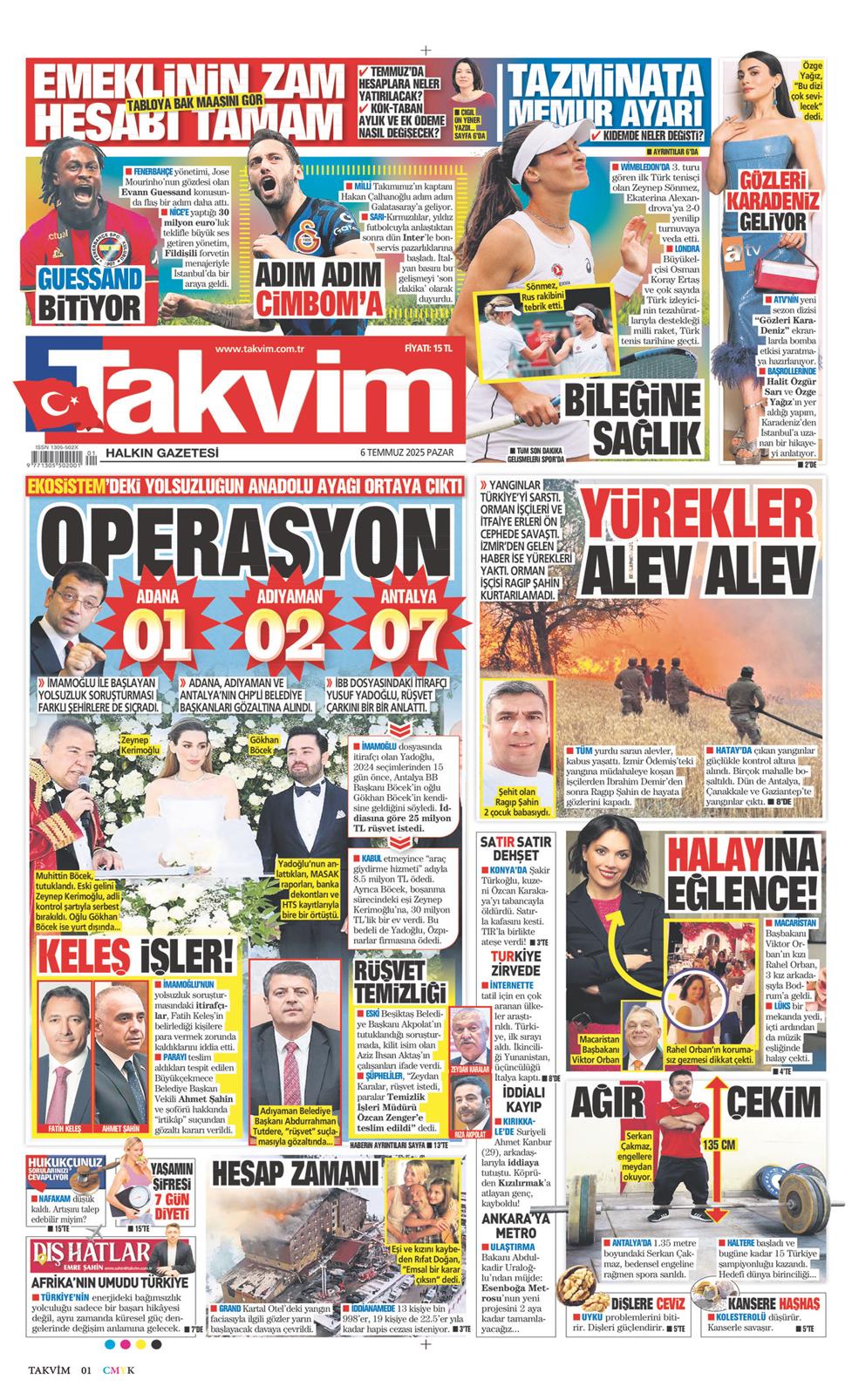 06 Temmuz 2025 Pazar - Takvim gazetesi manşet