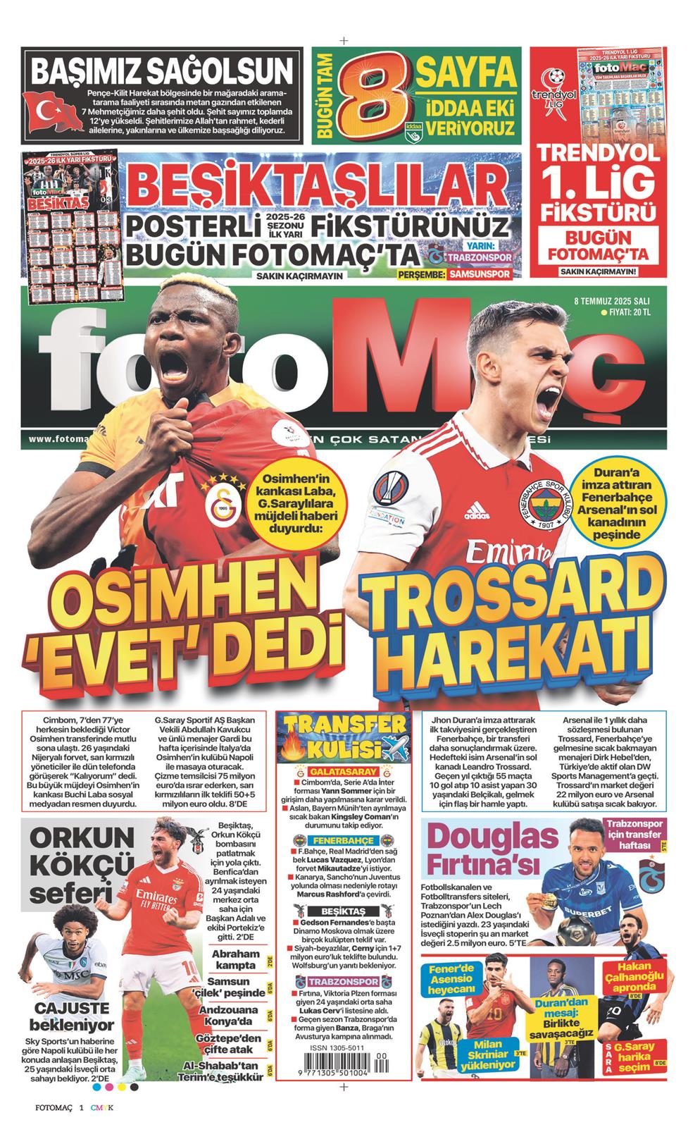 08 Temmuz 2025 Salı - Fotomaç gazetesi manşet