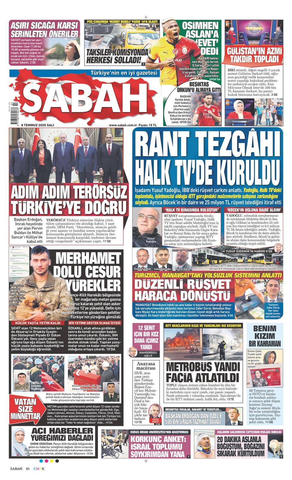08 Temmuz 2025 Salı - Sabah gazetesi manşet
