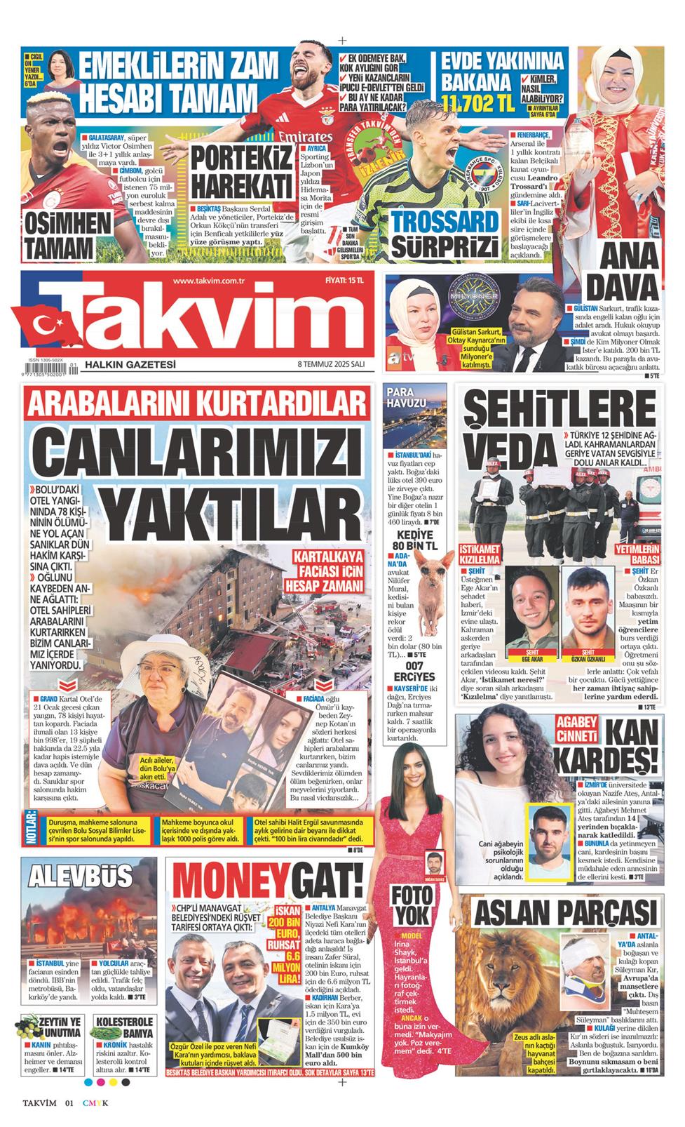 08 Temmuz 2025 Salı - Takvim gazetesi manşet