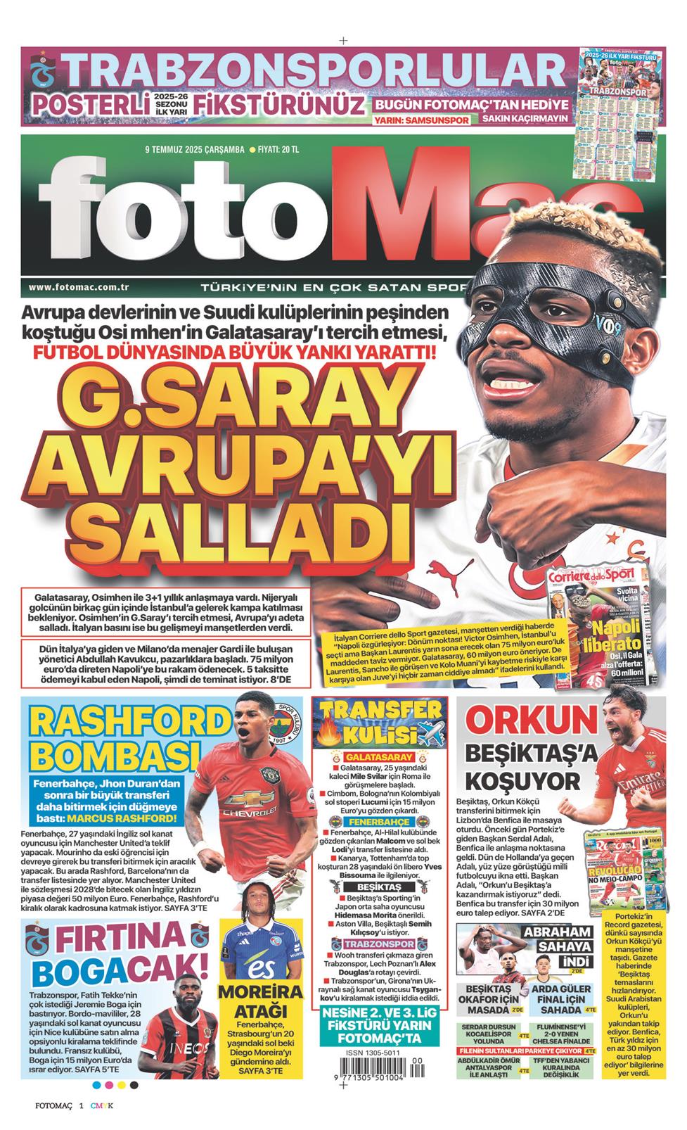 09 Temmuz 2025 Çarşamba - Fotomaç gazetesi manşet