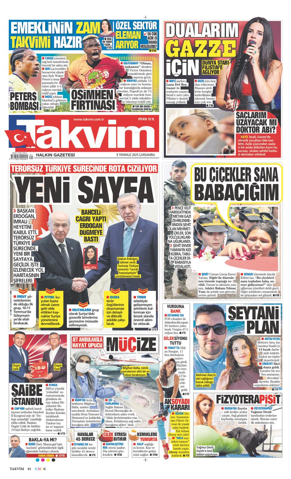 09 Temmuz 2025 Çarşamba - Takvim gazetesi manşet