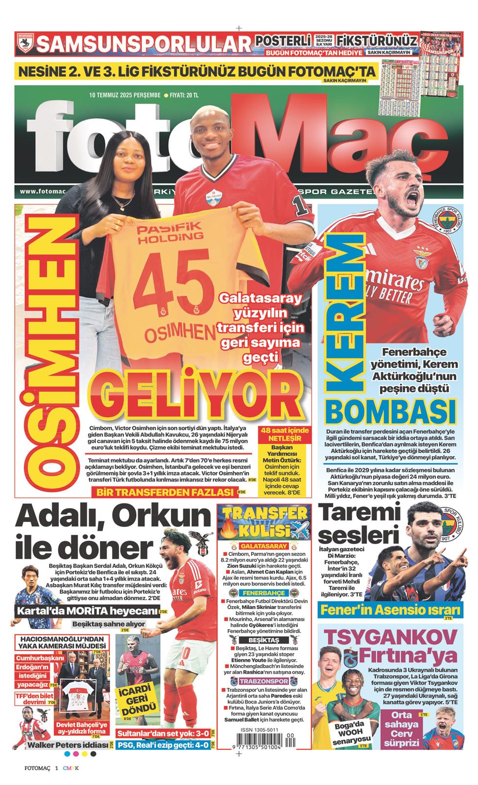 10 Temmuz 2025 Perşembe - Fotomaç gazetesi manşet