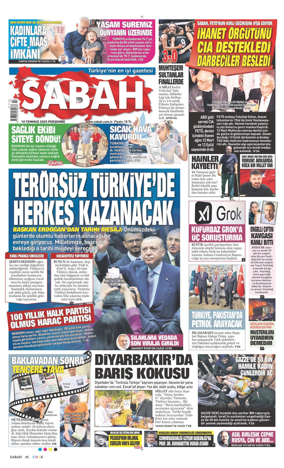 10 Temmuz 2025 Perşembe - Sabah gazetesi manşet