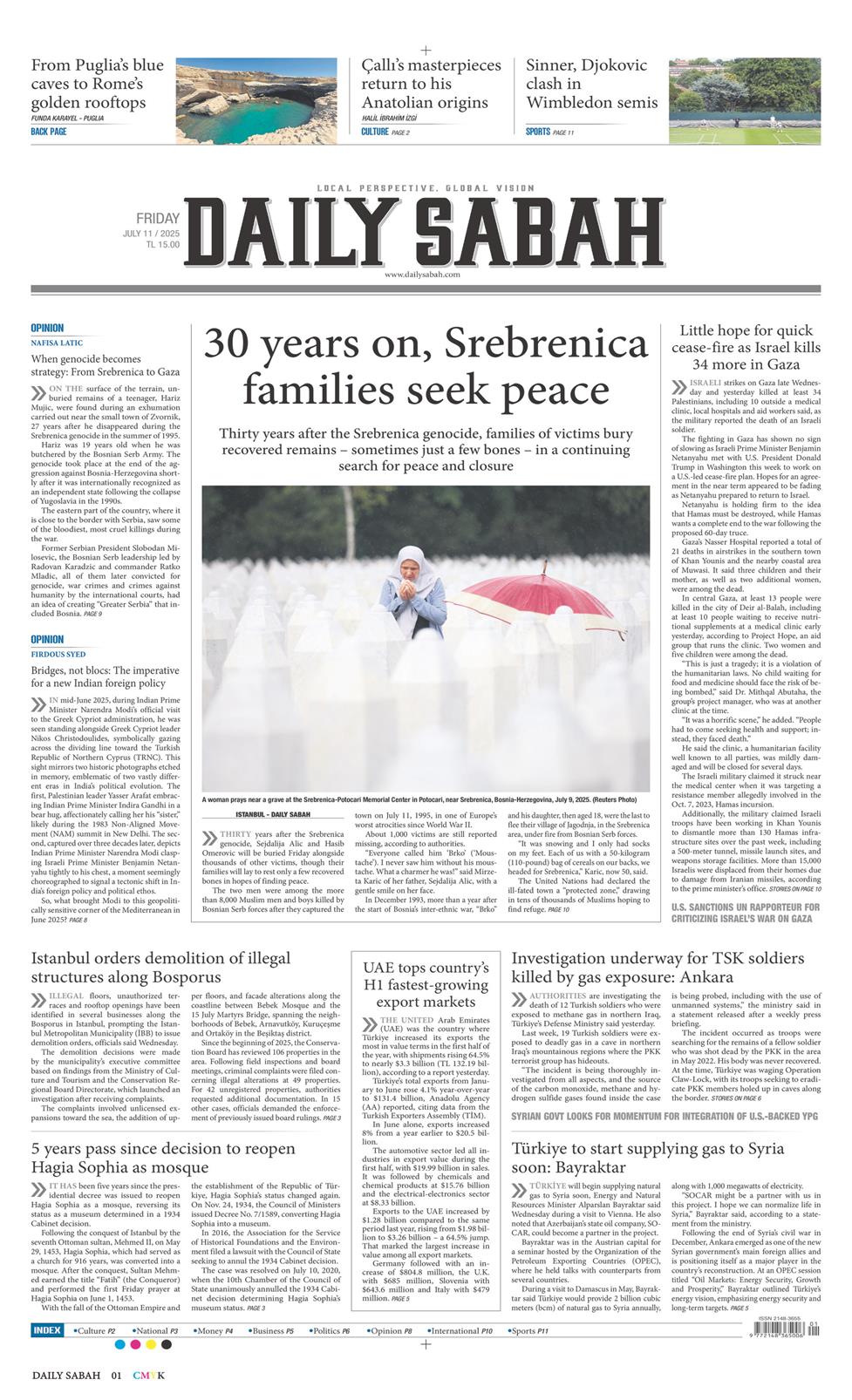 11 Temmuz 2025 Cuma - Daily Sabah gazetesi manşet