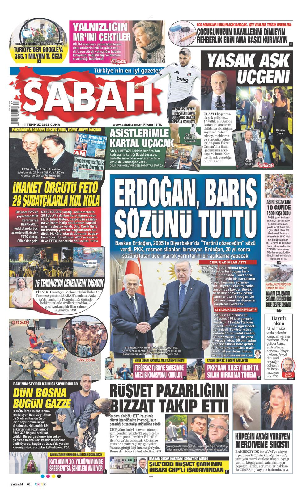 11 Temmuz 2025 Cuma - Sabah gazetesi manşet