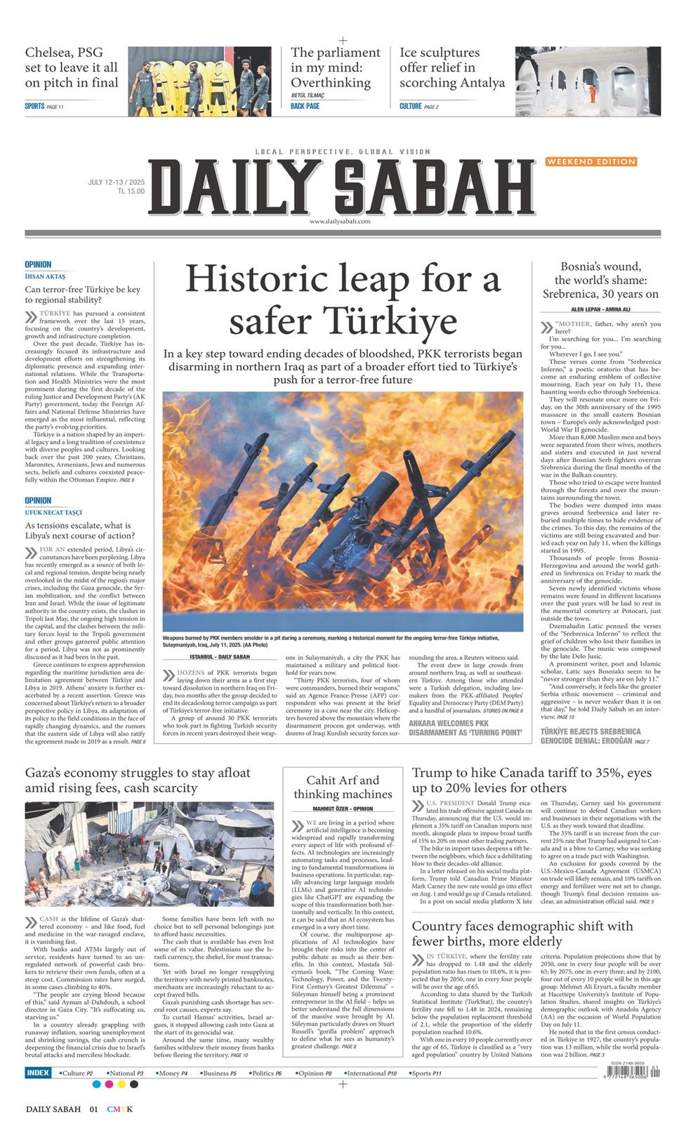 12 Temmuz 2025 Cumartesi - Daily Sabah gazetesi manşet