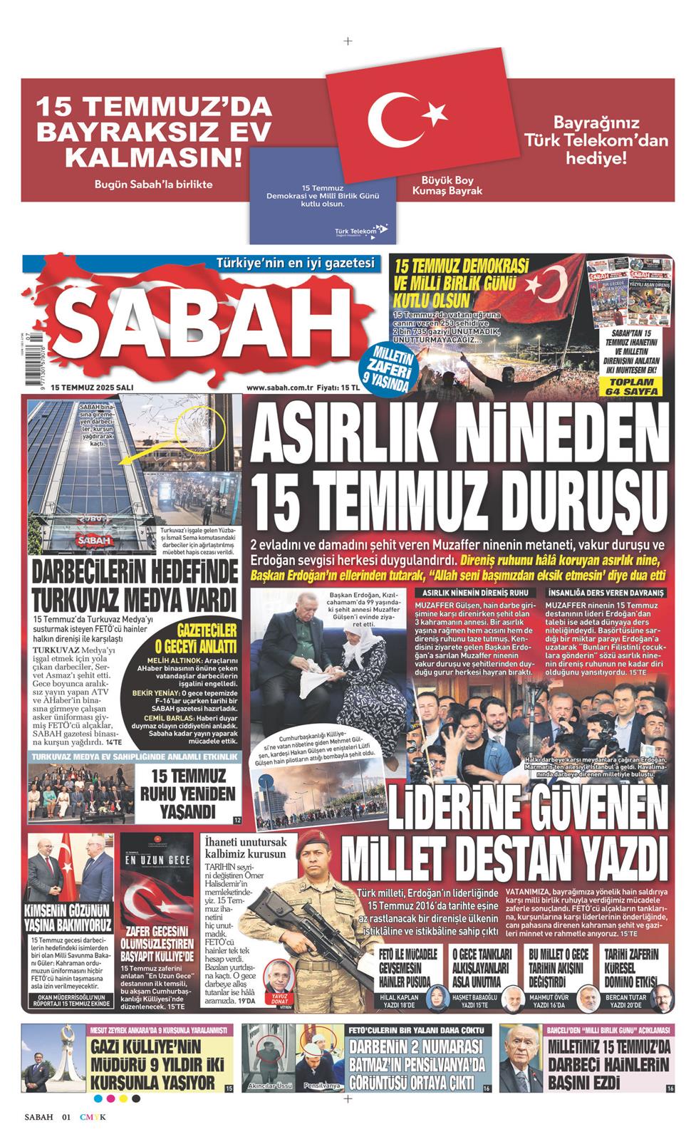 15 Temmuz 2025 Salı - Sabah gazetesi manşet