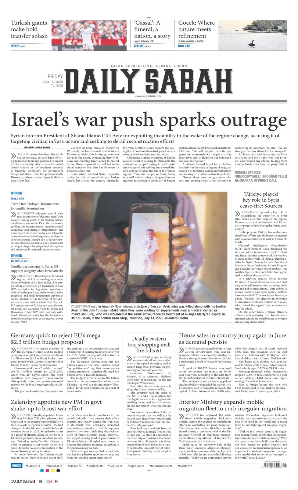 18 Temmuz 2025 Cuma - Daily Sabah gazetesi manşet